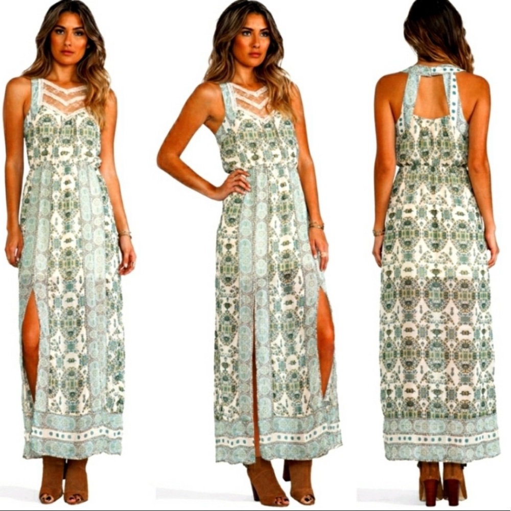 Elegant Green Patterned Maxi Dress